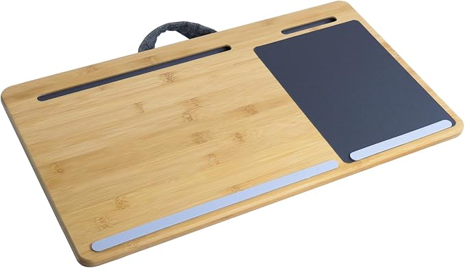 Lap Desk for Laptop with Cushion Mouse Pad Tablet Phone Holder | Bamboo Laptop Stand with Anti-Slip Strip and Handle Fits up to 17 inch Portable Computer Lap Desk for Couch, Bed & Car by LifegetsbetterwithSANJIMO