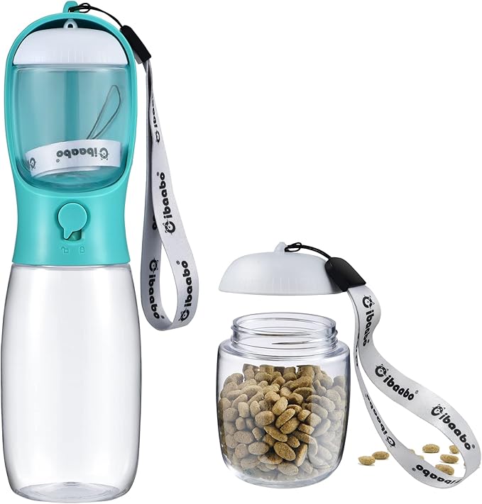 Cibaabo Dog Water Bottle Portable with Food Container & Filter for Travel | Feeding & Hydration | Travel Water Bowl | Portable Pet Dispenser | Dog Gifts | Puppy Essentials | for Hiking Camping Beach by Cibaabo