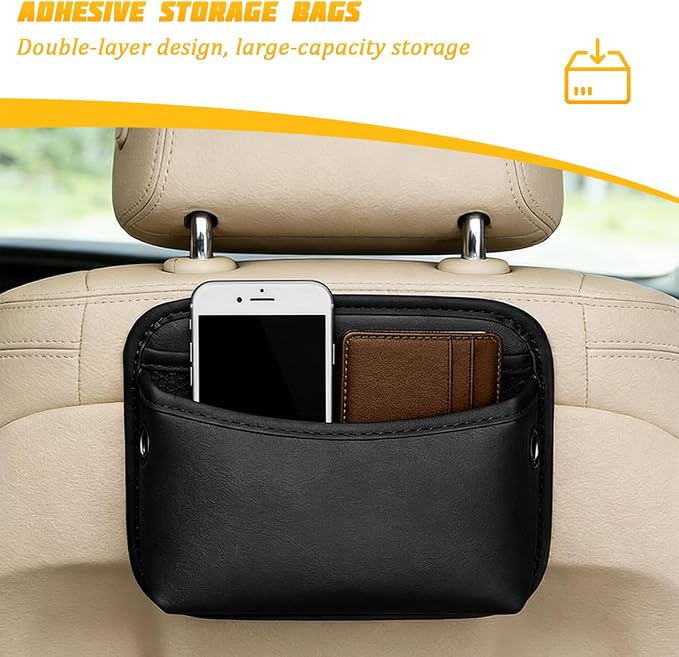 Car Seat Side Pocket Organizer, Leather Automotive Seat Door Pouch Bag Organizer, Vehicle Wallet Cards Phone Sunglasses Storage Holder Pocket Accessories, Universal Fit (Black) - Image 4