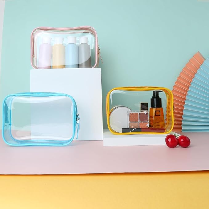 Buminee Clear Pouch, Makeup Bag, 6.6"" x2.3 x4.7 TSA Approved Toiletry Bag, Clear Travel Bags for Toiletries, Cosmetic Bag for Women-1 Pack Sky Blue - Image 3