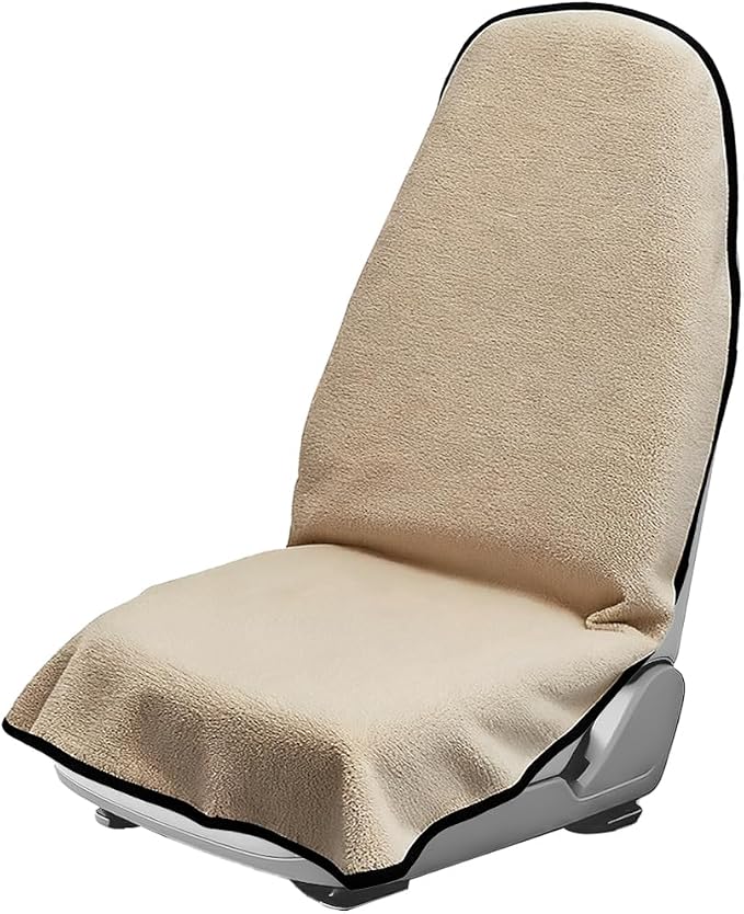 55.12 x 29.53 Inch Terry Cloth Car Seat Cover, Beige | absorbent surface, waterproof barrier, granular anti-slip backing, side-free profile, interior accessory by Ywdiml