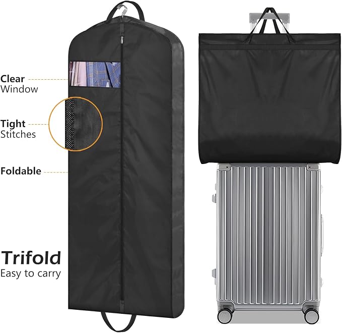 MISSLO 54" Garment Bags for Travel for Women Waterproof Dress Bags for Gowns Long Dress Cover for Gowns, Coats, Suits, Black, 3 Packs - Image 7