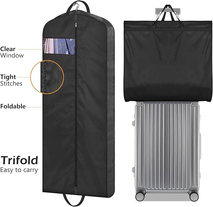 MISSLO 54" Garment Bags for Travel for Women Waterproof Dress Bags for Gowns Long Dress Cover for Gowns, Coats, Suits, Black, 2 Packs - Image 7