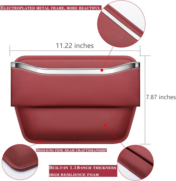 HOLDCY Car Seat Gap Filler Organizer - Leather Console Side Pocket Seat Storage - Stylish and Practical Car Accessories for Cars,SUV,Truck (Red - 1 Pack) - Image 3