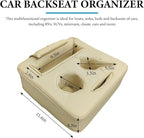 Car Back Seat Organizer, Leather Automotive Rear Seat Couch Cup Holder Expander Tray, Vehicle Cup Holder Tray Holds Snacks Remotes Phones for Truck RV Boat Couch Pillow Bed (Beige) - Image 2