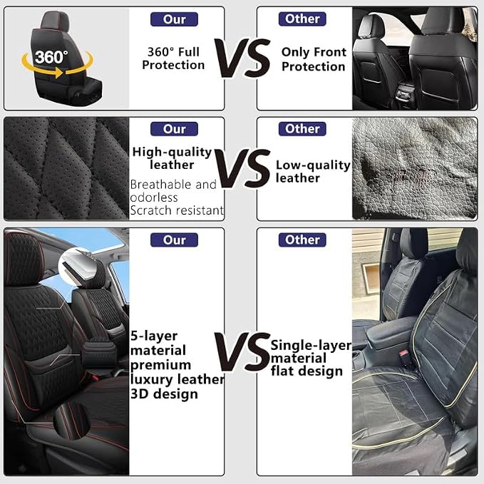 Car Seat Covers Full Set Custom Fit For Lexus GS300 2006-2015, Black&Red | Lumbar Support, Premium Faux Leather, Breathable, Anti-Slip, Airbag Compatible, Waterproof, Car Seat Protectors, 2 Row-5Seat - Image 4