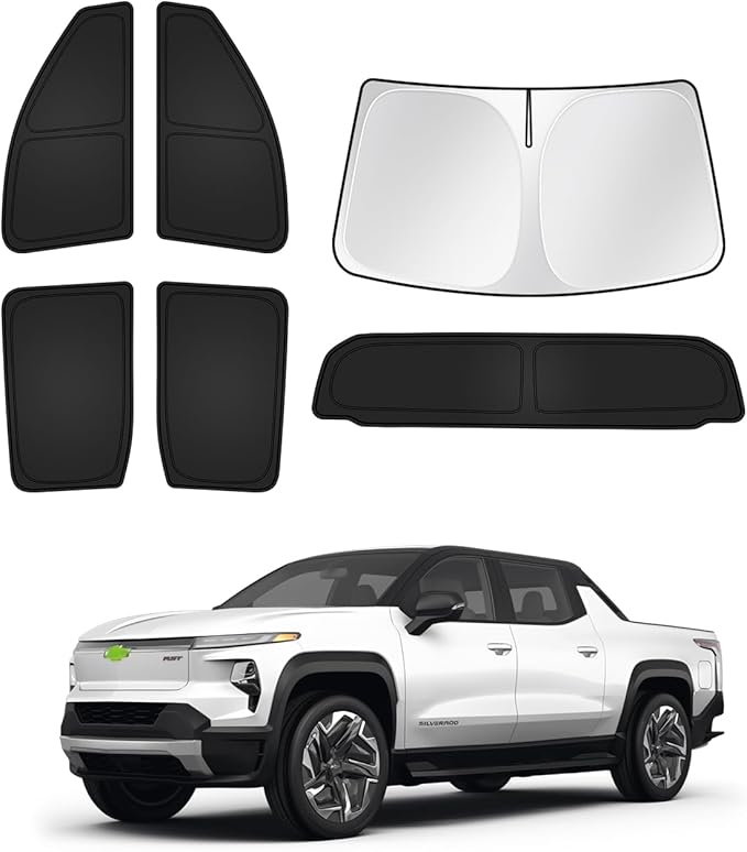 Canvcle Sunshades for Chevrolet/Chevy Silverado EV & GMC Sierra EV 2024 2025 2026 Accessories Windshield Sun Shade Side Rear Window Shade Cover Sun Visor Shield Privacy Keep Vehicle Cool Black 6PCS by Canvcle