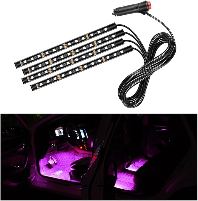 Ohleats Car LED Strip Light, 48 LED RGB Auto Interior Atmosphere Lights, Cigarette Lighter Under Dash Ambient Night Light, Interior Lamp Lighting Kit (Pink Purple, Cigarette Lighter) by Ohleats