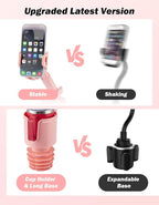 JOYTUTUS Cup Holder Phone Mount for Car, Car Cellphone Large Adapter Long Arm with 360 Degree Rotation, Compatible iPhone, Samsung & All Smartphones,Pink,1 Pack - Image 3