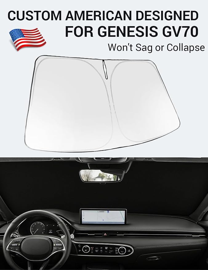 Proadsy Custom Fit 2022-2026 Genesis GV70 Windshield Sun Shade, Blocks Heat | 240T Heat Shield, Drops Temp 54°F, Blocks 99% UV, Prevents Dashboard Cracking, Summer Parking & Beach Trips, Easy Twist-Fold - Image 2