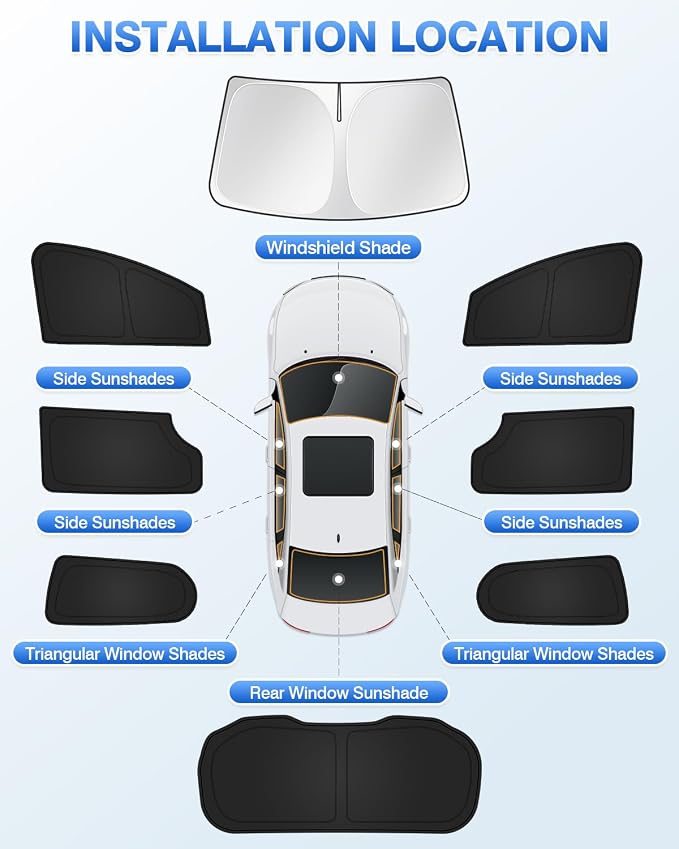 Canvcle Sunshades for Chrysler Pacifica 2017-2025 2026 Accessories Windshield Sun Shade Side Rear Window Shade Cover Sun Visor Shield Privacy Protection Keep Vehicle Cool Black 8PCS - Image 5