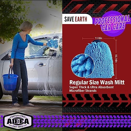 AIDEA Car Wash Mitt Microfiber, 2PK, Car Wash Brush, Blue, 7.12''X10.14'' - Image 2