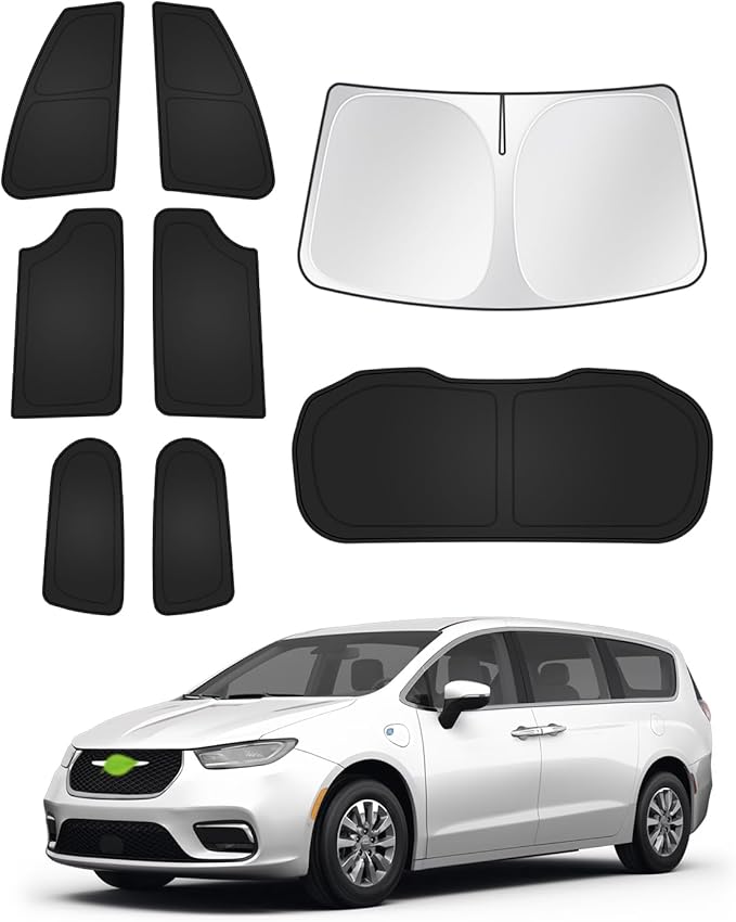Canvcle Sunshades for Chrysler Pacifica 2017-2025 2026 Accessories Windshield Sun Shade Side Rear Window Shade Cover Sun Visor Shield Privacy Protection Keep Vehicle Cool Black 8PCS by Canvcle
