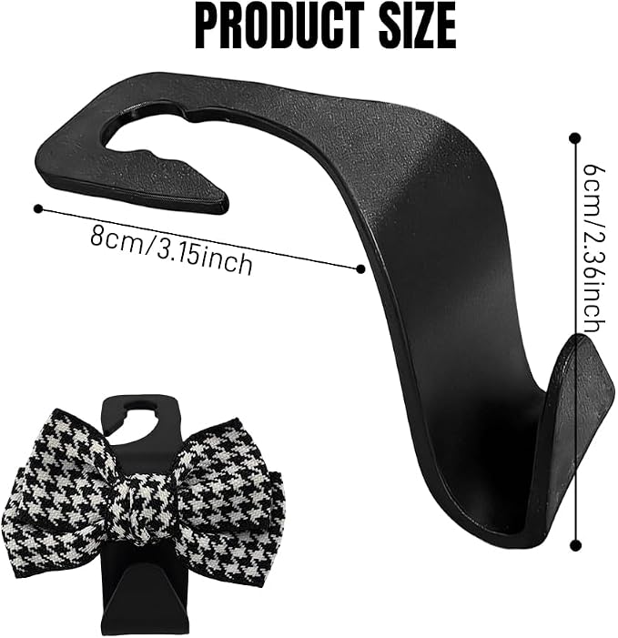 2PCS Car Seat Headrest Hooks, Car Purse Hook, Cute Bow Knot Vehicle Seatback Hanging Storage Organizer, Auto Seatback Decor Organizer Hanger for SUV Truck (Small Houndstooth/Black) - Image 2