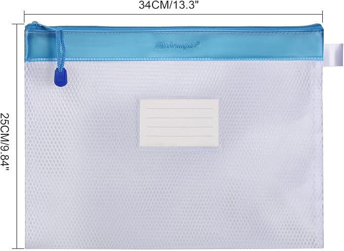 Wisdompro Zipper Pouch, 4 Pack Waterproof Mesh File Bag, Document Organizer | 13.3x9.8", Letter Size Mesh Bag with Outer Label Pocket, Durable, Perfect for File, Paper, Pen, Office, School, Home, Blue - Image 3