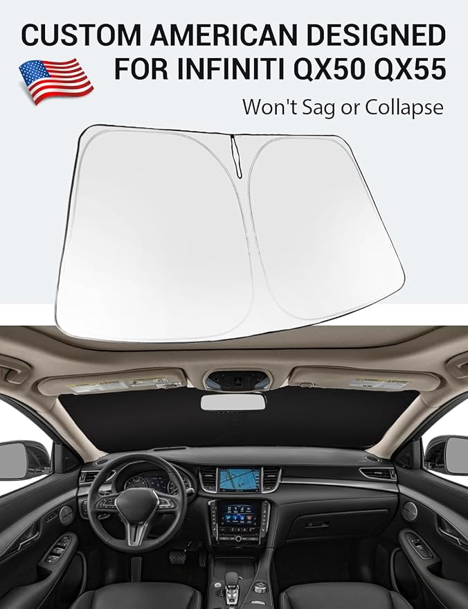 Proadsy Custom Fit 2019-2026 Infiniti QX50 QX55 Car Windshield Sun Shade | 240T Heat Shield, Drops Temp 54°F, Blocks 99% UV, Prevents Dashboard Cracking, Summer Parking & Beach Trips, Easy Twist-Fold - Image 2