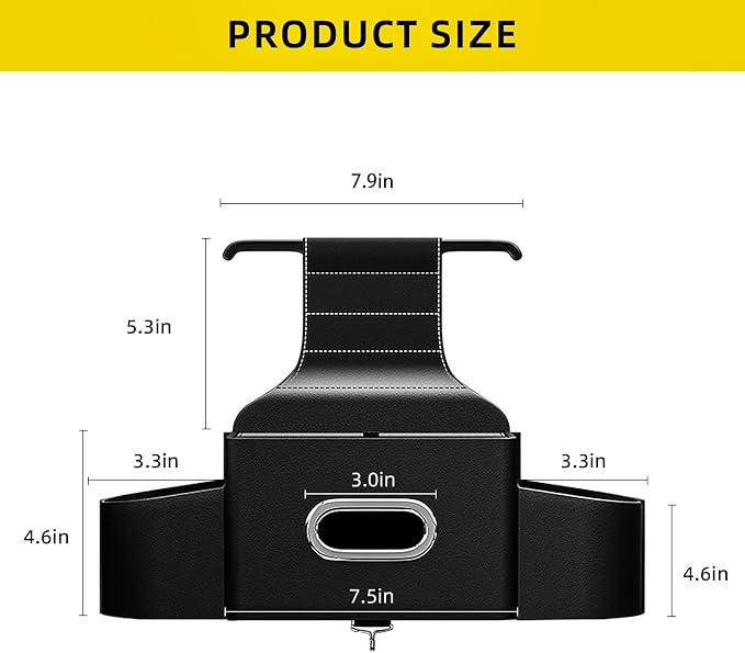 Back Seat Car Organizer with One Towel Leather Wood Materials (Black) | Tissue Box, 2 Drink Cup Holder, Phone Holder, Hook, Compatible with Most Vehicles - Image 7
