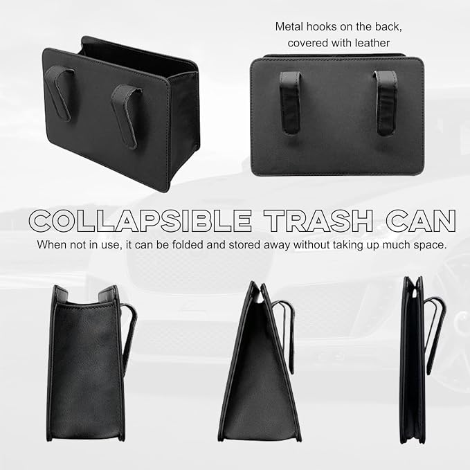 Yourkar Car Trash Can, Foldable Waterproof Leather Car Garbage Organizer Holder, Automotive Mini Dustbin Container with One Roll Trash Bag, Universal Interior Car Accessories (Black) - Image 5