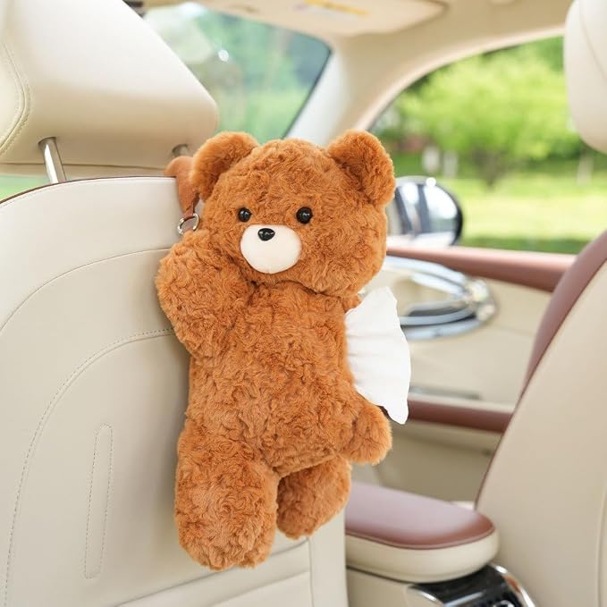 Cute Tissue Box Cover Plush Tissue Box Holder for Car, Home, Decorative Holder/Organizer for Bathroom Vanity Countertop, Nightstands, Office Desk-Bear02 by seemehappy