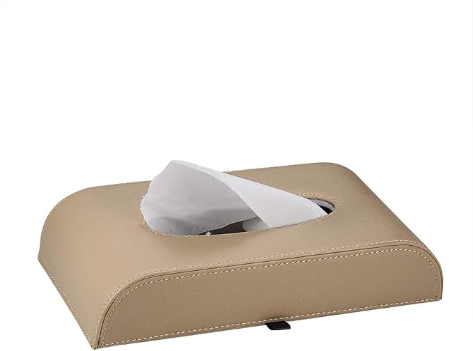 AuMoHall Beige Tissue Box Cover PU Leather Rectangular Tissue Holder for Home Car Office Decor (NO Paper Towel) by Unknown