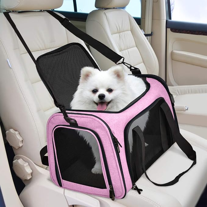 Henkelion Pet Carrier for Small Medium Cats Dogs Puppies up to 15 Lbs, TSA Airline Approved, Soft Sided, Collapsible Travel - Pink - Image 5