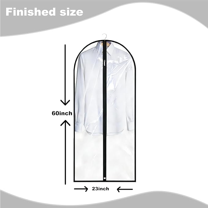 Dress Bags for Gowns Long, 60'' Garment Bags for Hanging Clothes, Suit Bag Cover for Storage and Travel, 2 Pack (Clear) - Image 2