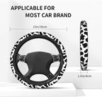 Cow Print 3pc car Set : Steering Wheel Cover + 2 Pc Car Coasters | neoprene Anti-Slip Breathable Universal 14.5-15.5 in for Suitable for Men Women - Image 3