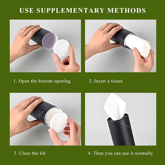 4 PCS Car Tissue Holder, Refillable Auto Cup Holder Round Napkin Container with Facial Tissues, Portable Tissue Box Paper Towel Cylinder for Most Vehicles, Car Accessories (Marble Black) - Image 5