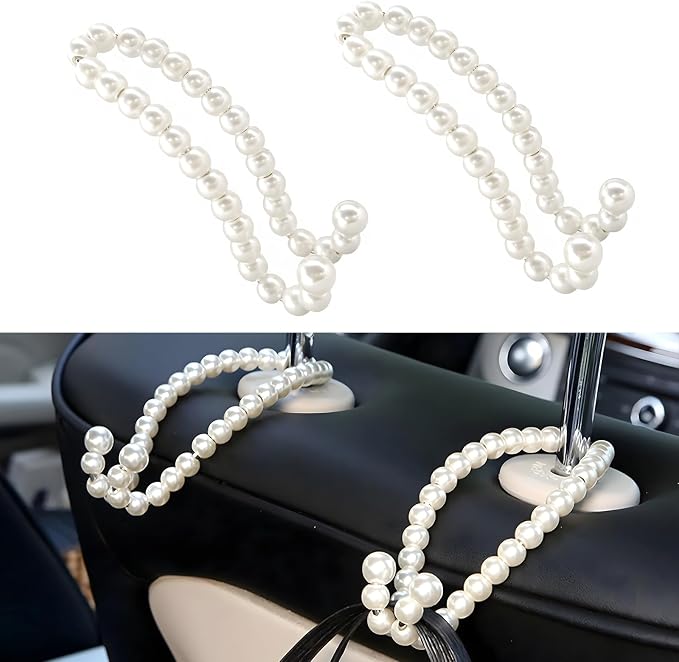 2PCS Elegant Pearl Car Seat Headrest Hook, Cute Pearl Car Seat Back Hook Storage Organizer, Exquisite Headrest Hanger Purse Holder Interior Decoration for Women Girls by RDXCV