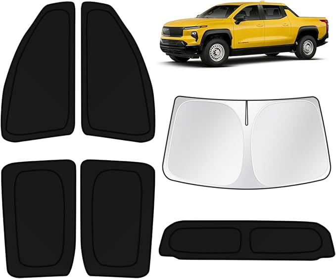 KUST Car Window Shades for Chevrolet Silverado EV 2024 2025 2026 Windshield Sun Shade Side Window Cover UV Block Privacy Protection Accessories for Camping Blackout Rear Back Full Set 6PCS by KUST