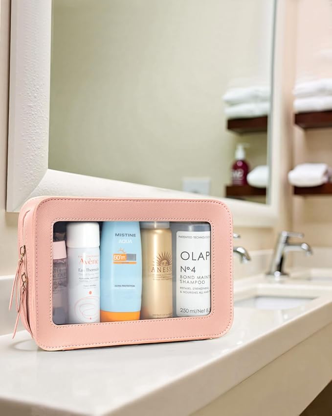 Clear Toiletry Bag, Portable Travel Makeup Pouch with Zipper, TSA Approved Organizer, PVC Cosmetic for Airport Airline Compliant Pink Car Accessories for Women (Pink) - Image 9
