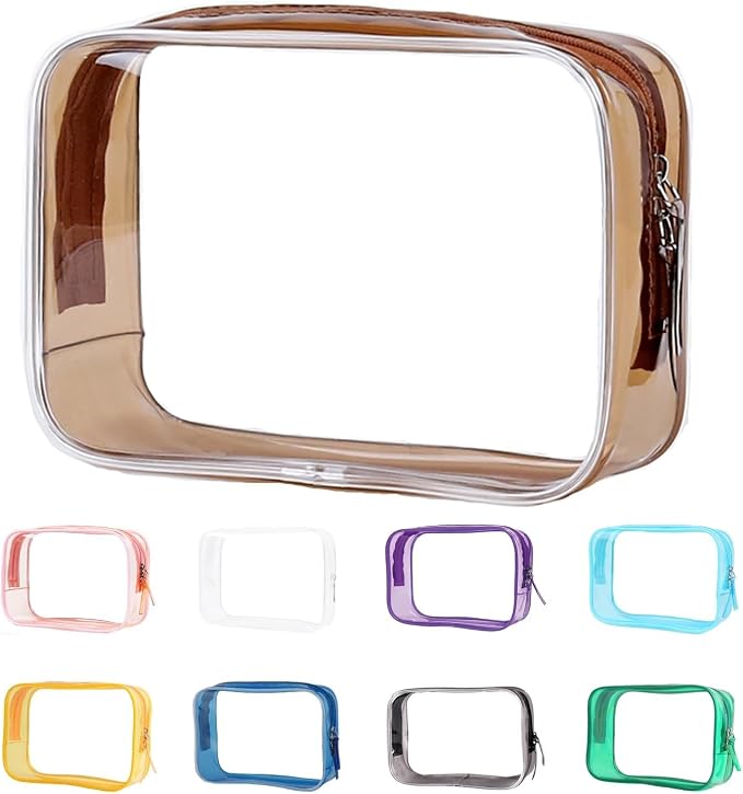 Buminee Clear Pouch Small, Makeup Bag, TSA Approved Toiletry Bag, Clear Travel Bags for Toiletries, Cosmetic Bag for Women and Men Small-1 Pack Coffee by Buminee