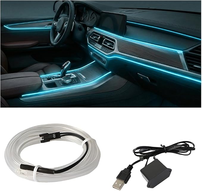 Car LED Strip Lights, 9.84FT 5V Waterproof Flexible Vehicle Ambient Lighting Kits with USB Port, Automotive Lamp Strips Decorations, Universal for SUV Automobile Truck (Ice Blue) by Unknown