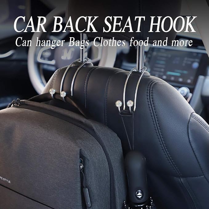 SAVORI Auto Hooks Bling Car Hangers Organizer Seat Headrest Hooks Strong and Durable Backseat Hanger Storage Universal for SUV Truck Vehicle 2 Pack (AB) - Image 6