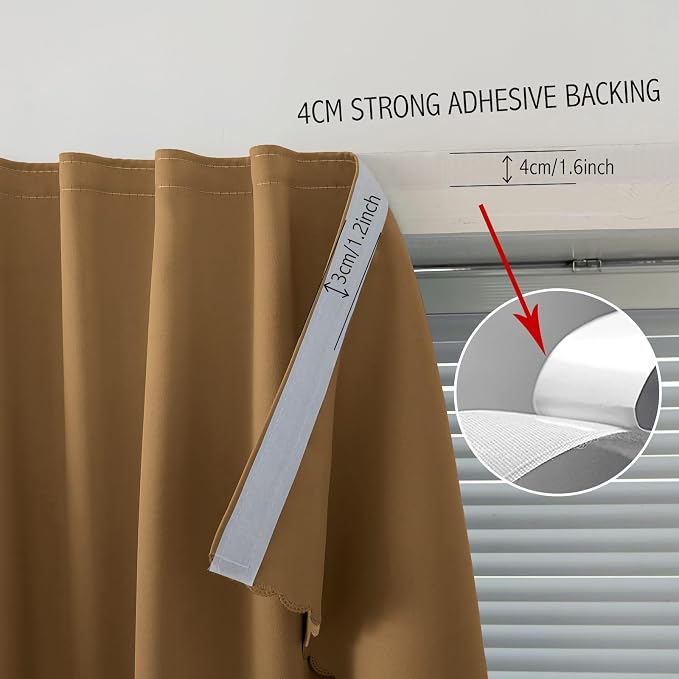 Self Adhesive Curtains, Stick Curtain Blackout Shades Window Cover Curtains for Living Room No Drilling, 47" W X 96" L, Brown, 1 Panel - Image 8