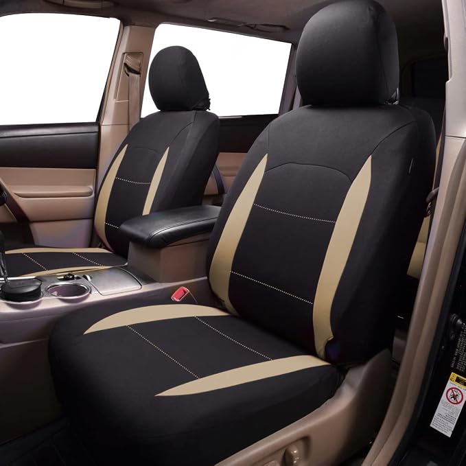 Flying Banner Car Seat Covers Set Beige Tan Front Seats Rear Bench Polyester car seat Protectors Easy installations Rear Bench Split Classic Man Lady - Image 3
