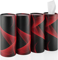 SINGARO Car Tissue Holder, 4 Pack Car Cup Holder Facial Tissues with Travel Tissue Bag, Quick and Convenient Flower Combination Car Tissue Box(4 Canisters/200 Tissues) Black - Red by SINGARO