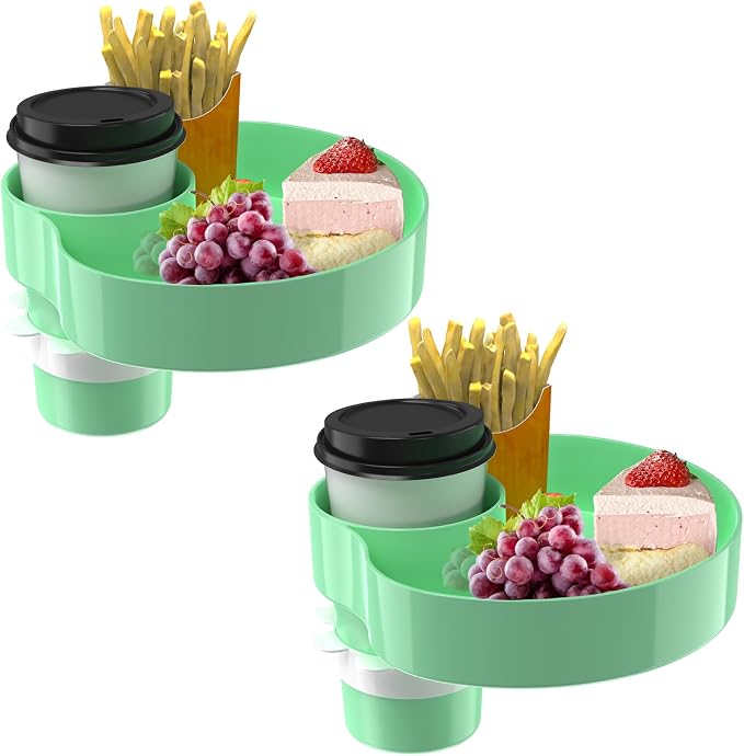 [2 Packs] Kids Car Seat Tray, Travel Tray with Cup Holder for Toddler Baby, Kids Car Seat Food Snack Organizer for Road Trip, Stroller snack Organizer Travel Must Haves (Light Green) by SSPONT%C2%AE