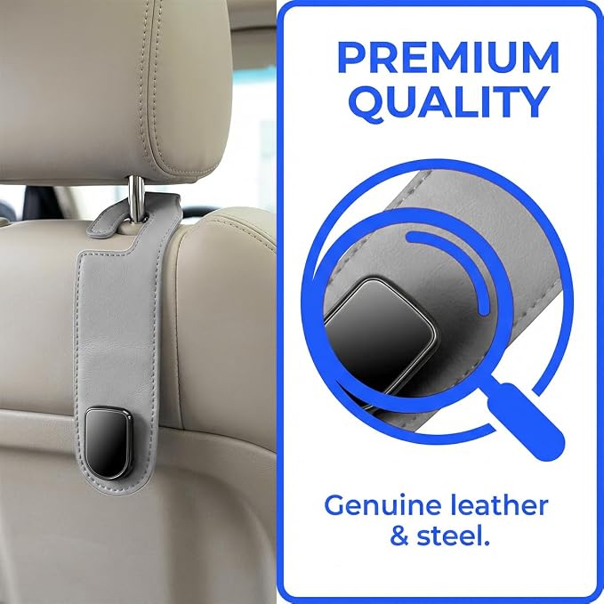 Car Seat Headrest Hook, 2PCS Vehicle Seat Back Hangers Organizer for Handbag Purse Coat, Automotive Interior Headrest Storage Hooks, Universal for SUV Automobile Truck (Gray) - Image 5
