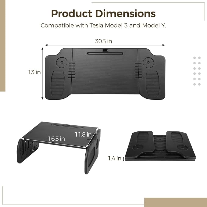 Foldable Car Desk Tray, Expandable Steering Wheel Table | Expandable car desk opens into a wider tabletop for laptop work or meals; with phone slot, cup holders and textured surface - Image 4