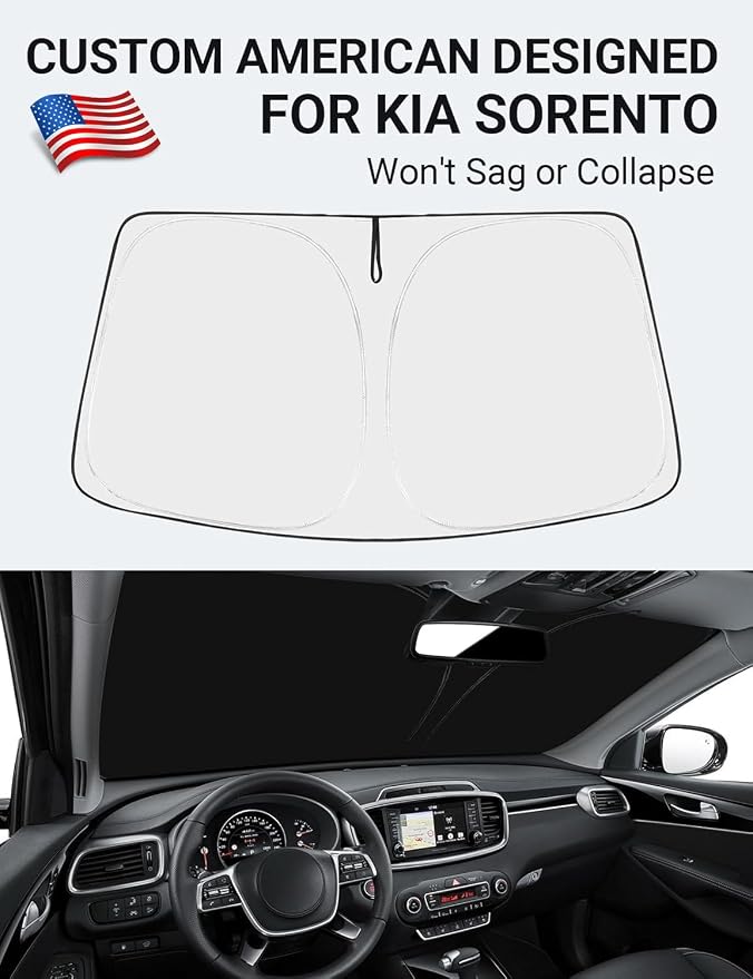 Proadsy Custom Fit 2016-2020 Kia Sorento Windshield Sun Shade, Blocks Heat | 240T Heat Shield, Drops Temp 54°F, Blocks 99% UV, Prevents Dashboard Cracking, Summer Parking & Beach Trips, Easy Twist-Fold - Image 2