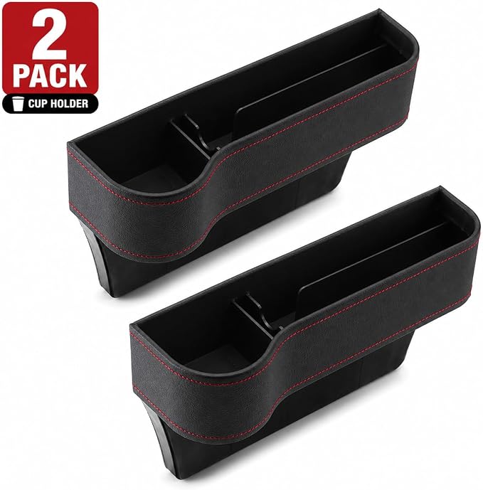 2 Pack Car Seat Gap Organizer with Cup Holder, PU Leather Storage Box, Phone Holder and Side Pocket Organizer, Universal Fit for Most Vehicles - Image 3