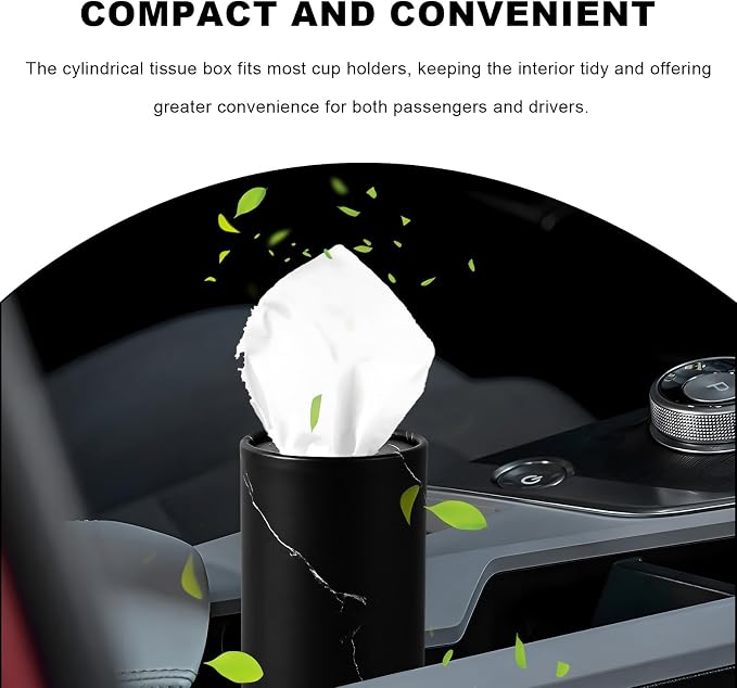 4 PCS Car Tissue Holder, Refillable Round Napkins Containers with Papers Inside, Convenient Travel Tissue Tubes Facial Paper Towel Cylinders for Vehicle Cup Holders (Marble Black) - Image 4