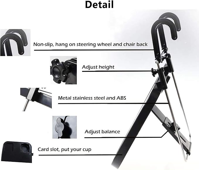 XINDELL Steering Wheel & Car Seat Tray - Universal Foldable Desk for Laptop, Food, Cup Holder - Portable Car Food Tray for Drivers, Kids, Road Trips - Fits All Vehicles - Image 6