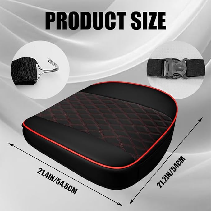 Leather Front Car Seat Covers, Car Bottom Seat Cover, Anti Slip Leather Auto Front Seat Cushion Cover with Storage Pocket, Waterproof Bottom Auto Seats Cushion Pad Mat for Vehicles (Black Red) - Image 2