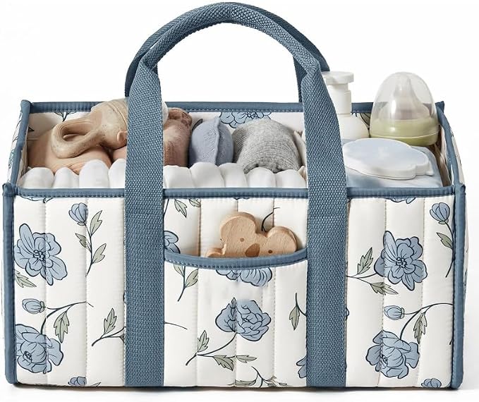 Diaper Caddy Organizer,Cute Floral Nursery Storage Basket,Soft Portable Changing Table Car Caddy Organizer Gift (Floral J) by Ankick