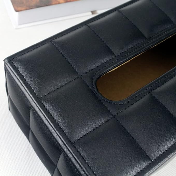 High-end Fashion PU Leather Tissue Box Holder Business Black, Rectangular Napkin Holder Drawer Paper Dispenser, Home Office Car Tissue Holder with Magnetic Bottom (Black Checkered) - Image 7