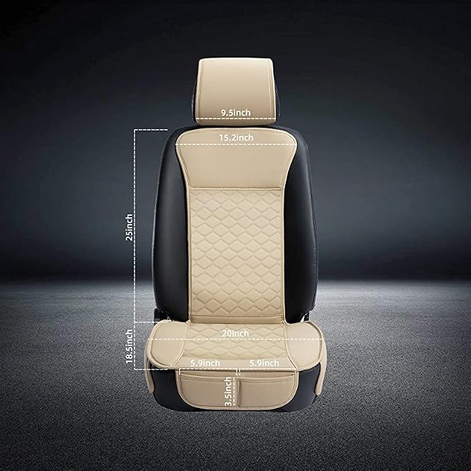 Elantrip Leather Car Seat Covers Front 2PC Waterproof Universal Fit Beige | Elegant beige diamond-quilted faux leather — waterproof, soft & easy to clean - Image 6
