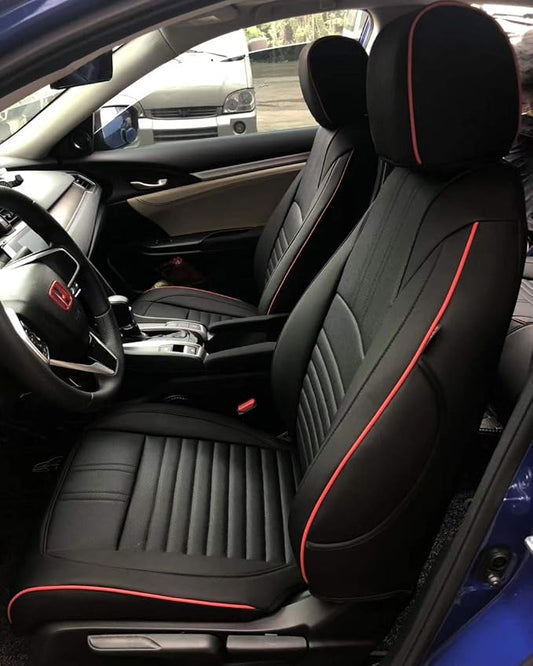 EKR Civic Seat Covers Custom Fit for Honda Civic (Sedan) 2022-2024 Touring &2025 2026 Hybrid Sport Touring,Waterproof Car Seat Cover Full Set,Faux Leather (Black with Red Trim) by EKR
