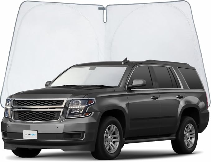 Windshield Sun Shade for 2015-2020 Chevy Tahoe (Chevrolet), Protect Auto from Heat Damage and Keep Cool, Compact Foldable, SUV Sunshade for Front Window, CLIM ART, Car Accessories - WS3005 by CLIMART